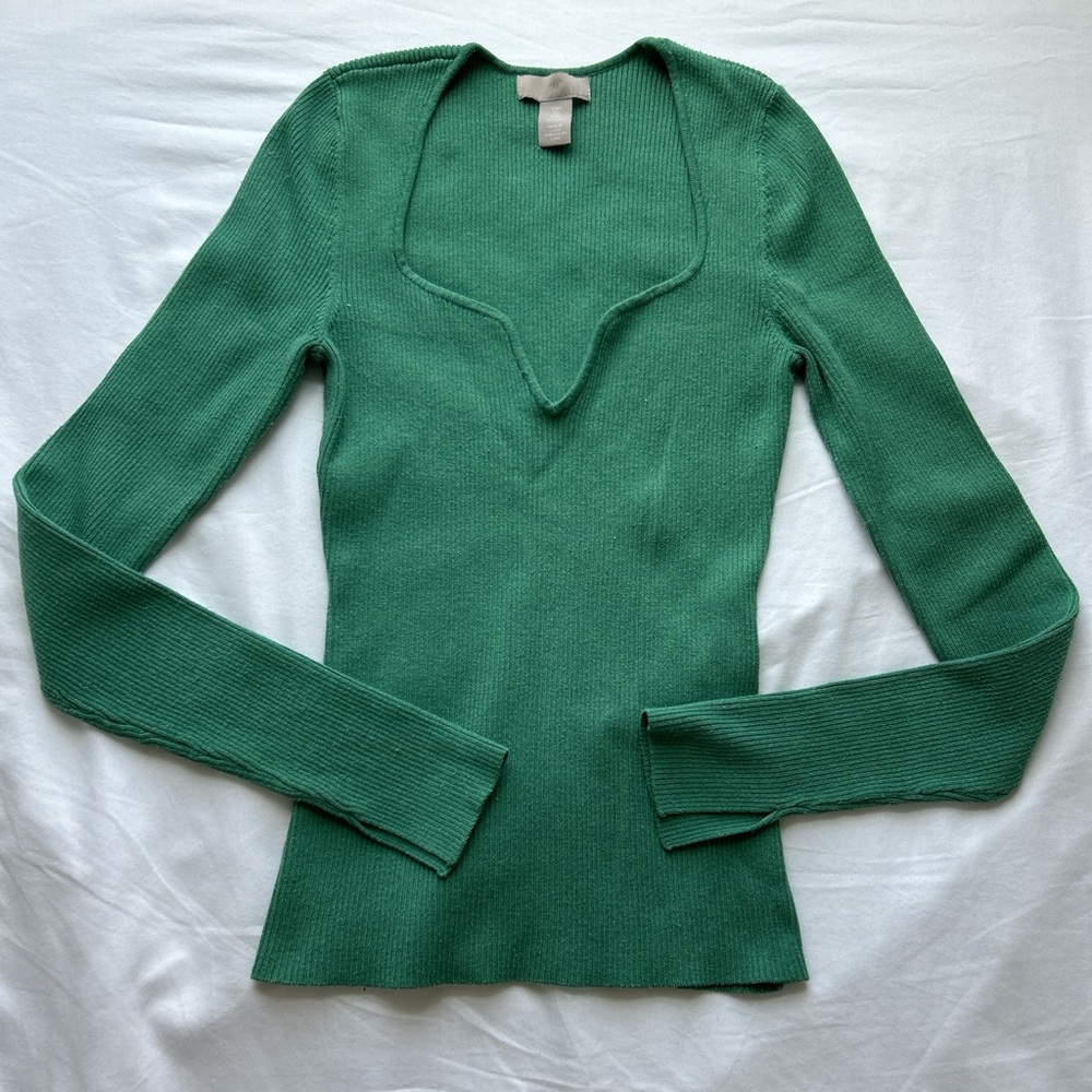 Green Ribbed Knit Sweater